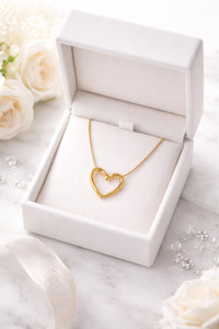 zevarna Minimal Gold Open Heart Pendant Necklace Cubic Zirconia Stainless Steel Pendant