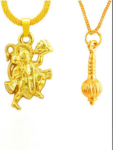 zebisco Golden hanuman with golden gada locket Gold-plated Stainless Steel Locket