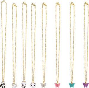 ENTAN Set of 8 Pendant Necklaces for Girl Panda, Swan & Butterfly Designs Chain Metal Pendant