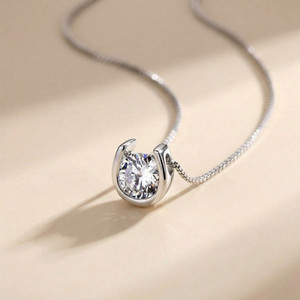 MYKI Solitaire round zircon necklace U-shaped horseshoe pendant necklace simple and elegant Gold-plated Swarovski Zirconia Sterling Silver Pendant