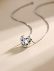 MYKI Solitaire round zircon necklace U-shaped horseshoe pendant necklace simple and elegant Gold-plated Swarovski Zirconia Sterling Silver Pendant