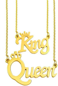 Stylewell Golden Color Romantic Valentine's Day Special Stainless Steel King AND Queen Gold-plated Stainless Steel Pendant Set