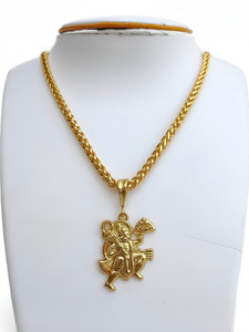 Jemeefly New Hanuman ji pandal Locket with Chain for mens and boys. Gold-plated Alloy Pendant Set