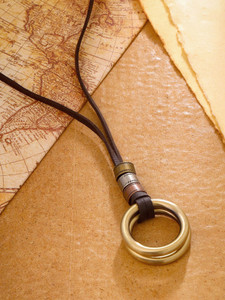 Qiroko Norse Code Collection | Circular Pendant Chain Necklace For Men With Rope Brass Leather Pendant Set