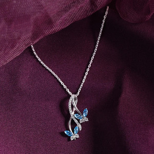 CLARA Butterfly Rhodium Cubic Zirconia Sterling Silver Pendant