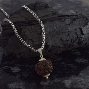 Admier 5 Mukhi Rudraksha Pendant Lab Certified Nepali Rudraksha Pendant Rhodium Brass Pendant