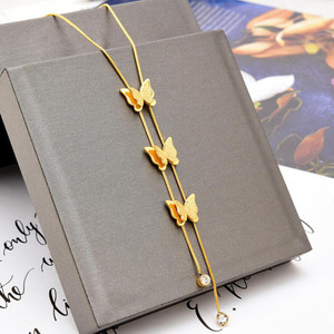 MYKI long Butterfly Layered Necklace For Women & Girls Gold-plated Swarovski Crystal Stainless Steel Pendant