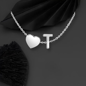 Kanak Jewels Lovely Alphabet 'T' Tiny Heart Locket Chain Double Pendant Initial Letter n Cute Heart Chain Necklace for girls women men boys