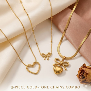 moonpearls (Pack of 3) 18K Gold-Plated Stainless Steel Necklace – Anti-Tarnish for Women Gold-plated Stainless Steel Pendant