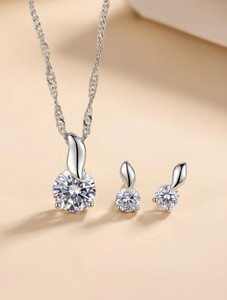 MYKI Swarovski Sterling Silver Clear Solitaire American Diamond Fashionable Pendant With Earrings for Girls & Women With Chain Gold-plated Sterling Silver Pendant Set