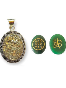VIBESLE Pyrite Pendant & Green Jade Zibu Coin Set Crystal Crystal