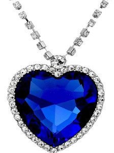 Divastri The Blue Ocean Heart Austrian Crystal Pendant with Studded Chain for Girls and Women Rhodium Metal Pendant
