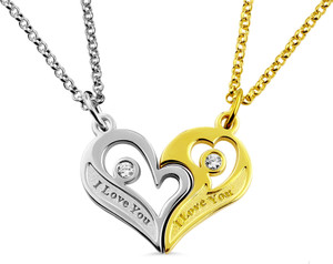 Crazy Fashion Golden Broken Heart Pendant Chain Necklace for Boys/Girls/Men/Women/Unisex Cubic Zirconia Stainless Steel Pendant