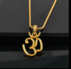 PYR Fashion gold chain men with locket om Gold-plated Brass Pendant Set