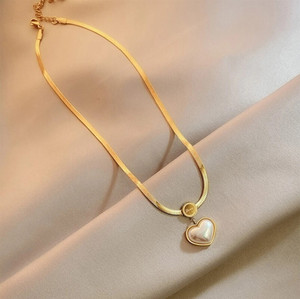 vien Heart Pearl Pendant Necklace for Women | Flat Snake Chain Fashion Jewelry Gold-plated Pearl Stainless Steel Pendant