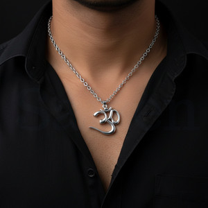 Gift Nest Classic Om Symbol Pendant Locket With Chain Necklace For Men And Boys Silver Stainless Steel Pendant Set