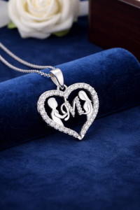 Kanak Jewels Couple Pendant M Letter Silver plated Valentine alphabet Cubic Zirconia Pendant Silver Cubic Zirconia Brass Pendant