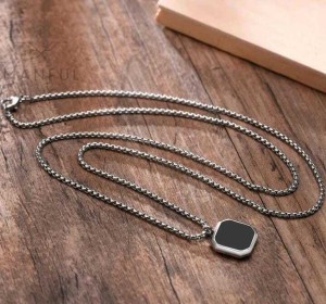 SPYRONIX REAL TREASURE Stylish Square Locket Pendant Chain for Men and Boys Silver Stainless Steel Pendant