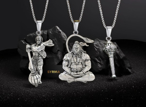 syrma Pack of 3 Hanuman Pendant for Men and Women, Evil Protector Hanuman Gada Locket Silver Stainless Steel Locket