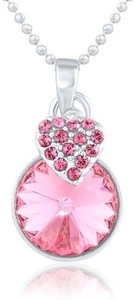 mahi Pink Strawberry Rhodium Swarovski Crystal Alloy, Brass Pendant