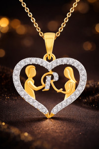 Kanak Jewels Couple Pendant "R" Letter Gold plated Valentine alphabet Cubic Zirconia Pendant Gold-plated Cubic Zirconia Brass Pendant