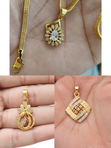 PUSHP JEWLLERY 3 - Pendant & 1 Chain Gold-plated Diamond Brass Pendant Set