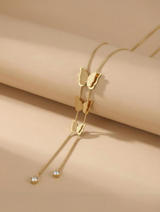 MYKI long Butterfly Layered Necklace For Women & Girls Gold-plated Crystal Stainless Steel Pendant