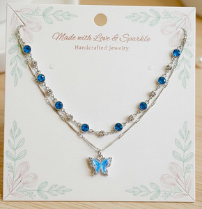 Hkjewels Blue Butterfly Double Layered Pendant|Gift for Gf and Wife| Cubic Zirconia Alloy Pendant