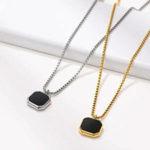 zebisco 2pcs Silver Gold Square Locket Pendant with Chain for Men Stainless Steel Locket