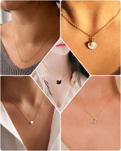 Vriva Jewels Elite Elegant Chain Pendent Necklace For women and Girls (Pakc of 5) Gold-plated Alloy Pendant Set