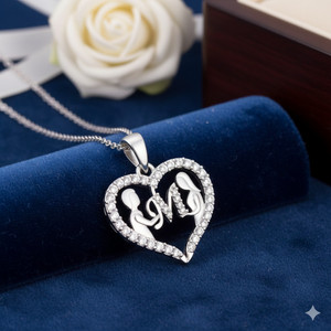 Kanak Jewels Couple Pendant M Letter Silver plated Valentine alphabet Cubic Zirconia Pendant Silver Cubic Zirconia Brass Pendant