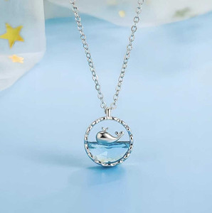 SPYRONIX REAL TREASURE Ocean Wave Dolphin Silver Pendant Necklace with Blue Crystal Silver Alloy Pendant