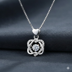 STYLE KRAFT Dancing Diamond Charming Double Heart Pendant with Link Chain Valentines Gifts Sterling Silver, Platinum, Silver Cubic Zirconia, Diamond, Zircon Alloy, Stainless Steel Pendant Set