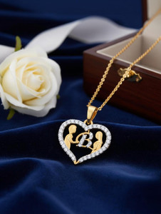 Kanak Jewels Couple Pendant "B" Letter Design alphabet Cubic Zirconia Brass Chain Pendant Gold-plated Cubic Zirconia Brass Pendant