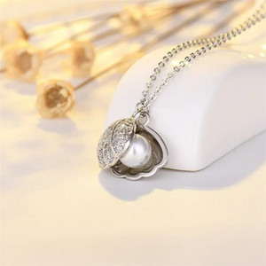 Karishma Kreations Sterling Silver CZ Pearl Oyster Necklace Seashell Clam Summer Pendant Silver, Gold-plated, Platinum, Titanium Cubic Zirconia, Crystal Stainless Steel, Alloy, Brass Pendant