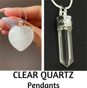 MARMORIS ECOM MARMORIS ECOM Clear Quartz Heart & Pencil Shape Healing Crystal Pendants-Pack 2, Quartz Crystal Pendant