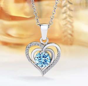 atulkumar Premium Jewellery | crystel heart Pendant Necklace for Women /girls blue Sterling Silver Zircon Brass Pendant