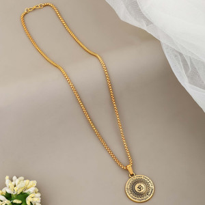 EiVAA Divine Gold Plated Om Mahamrityunjaya Mantra Pendant with Chain for Men & Women Gold-plated Brass Pendant