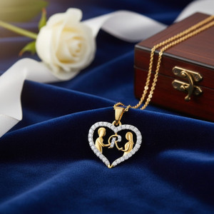 Kanak Jewels Couple Pendant "R" Letter Gold plated Valentine alphabet Cubic Zirconia Pendant Gold-plated Cubic Zirconia Brass Pendant