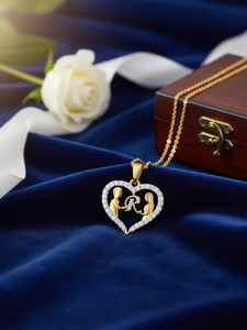 Kanak Jewels Couple Pendant "R" Letter Gold plated Valentine alphabet Cubic Zirconia Pendant Gold-plated Cubic Zirconia Brass Pendant