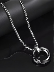Murliwala 3 Circle Black Silver Ring Locket with 24inch Box Chain Stainless Steel Pendant