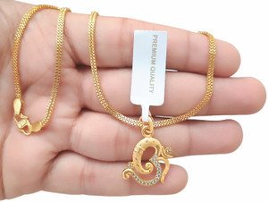 SAPNAPALACE GANESHA OM DIMOND GOLD PENDANT WITH 2 LINE CHAIN Gold-plated Brass Pendant Set