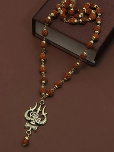 Divine rudras Shiv Trshul mala Gold-Plated Lord Shiva Locket rudraksha moti Gold-plated Wood Pendant Set