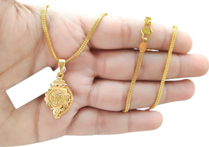 SAPNAPALACE REVERNT OM PENDANT WITH DESIGNER 2 LINE CHAIN 24INCH Gold-plated Brass Pendant Set