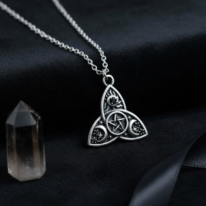 Elanora Jewels Triple Moon Pentagram Pendant Necklace for Men & Women Sterling Silver Alloy Locket