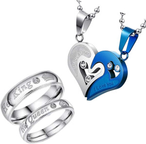 ringzinnie Couple Love Pendant Necklace & Ring Combo Set Romantic Gift for Men & Women Sterling Silver Cubic Zirconia Stainless Steel, Alloy Locket
