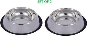 Naaz pet world Stainless Steel Anti Skid Dog and Cat Bowls- Set of 2 Round Stainless Steel Pet Bowl