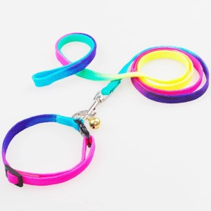 WROSHLER Good Quality Nylon 1/2 inch Rainbow Dog Collar leash Cat & Puppy[Color May Very] Dog & Cat Collar & Leash