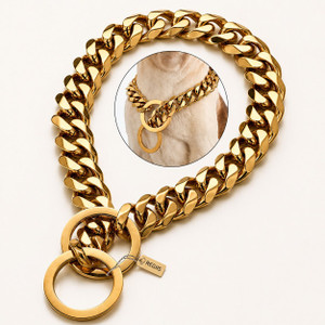 Regiis Luxe Gold Link Chain Double Ring Clasp Style | 22 Inches - Medium | Dog Choke Chain Collar