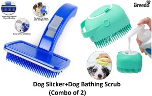 Breedo (Combo Of 2) Imported Slicker + Bath Scrub Grooming Kit For All Breed Dog Slicker Brushes for  Dog & Cat, Dog, Monkey, Rabbit, Hamster